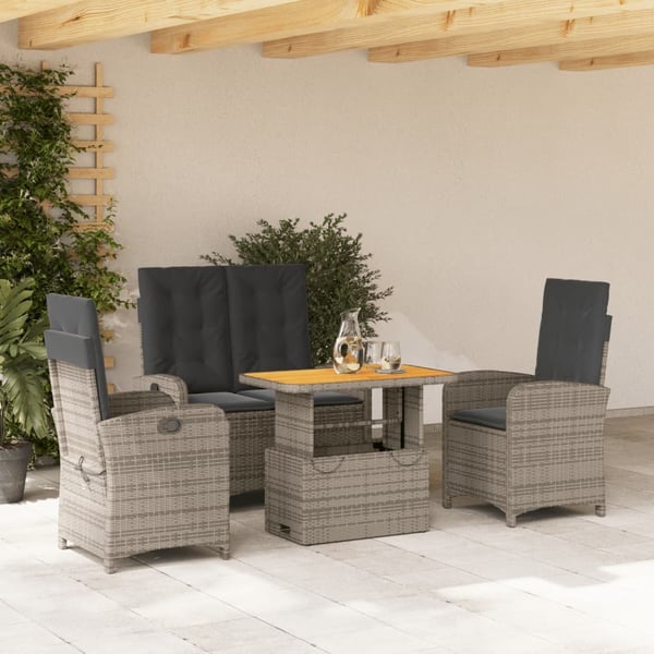 vidaXL spisebordssæt til haven 4 dele med hynder polyrattan grå