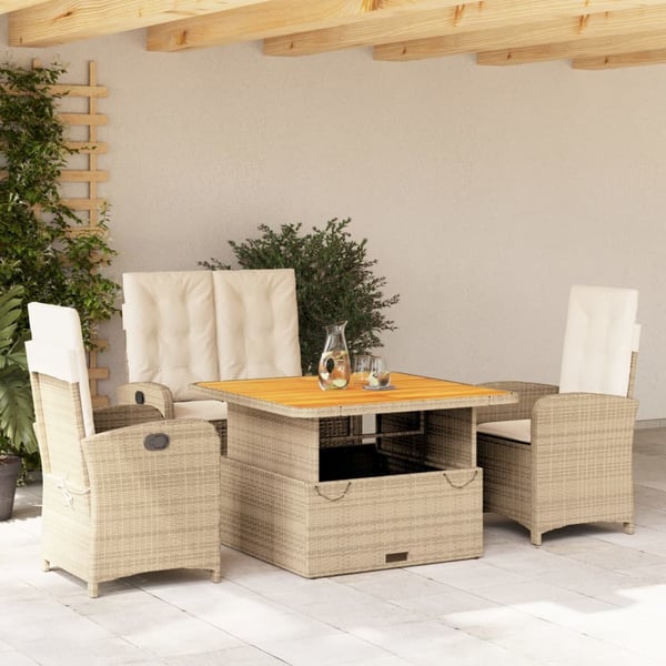 vidaXL spisebordssæt til haven 4 dele med hynder polyrattan beige