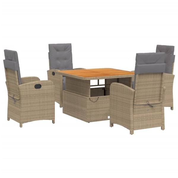 vidaXL spisebordssæt til haven 5 dele med hynder polyrattan beige