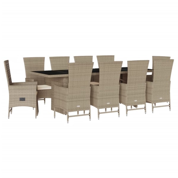 vidaXL spisebordssæt til haven 11 dele med hynder polyrattan beige