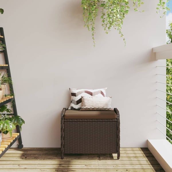 vidaXL haveskammel med hynde 58x46x46 cm polyrattan brun