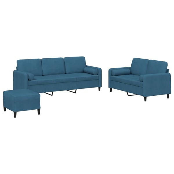 vidaXL sofasæt 3 dele med puder velour blå