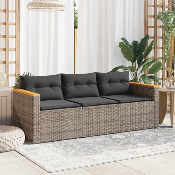 vidaXL 3-personers havesofa med hynder polyrattan grå