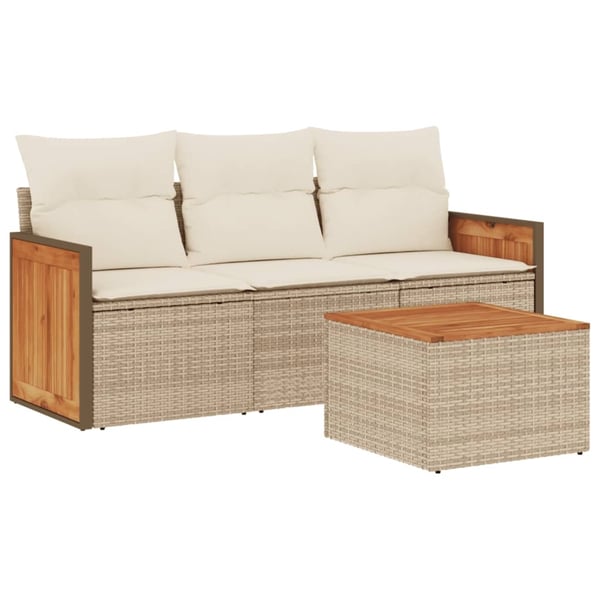 vidaXL sofasæt til haven 4 dele med hynder polyrattan beige