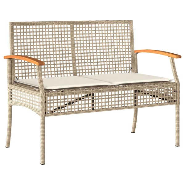 vidaXL havebænk med hynde polyrattan og akacietræ beige