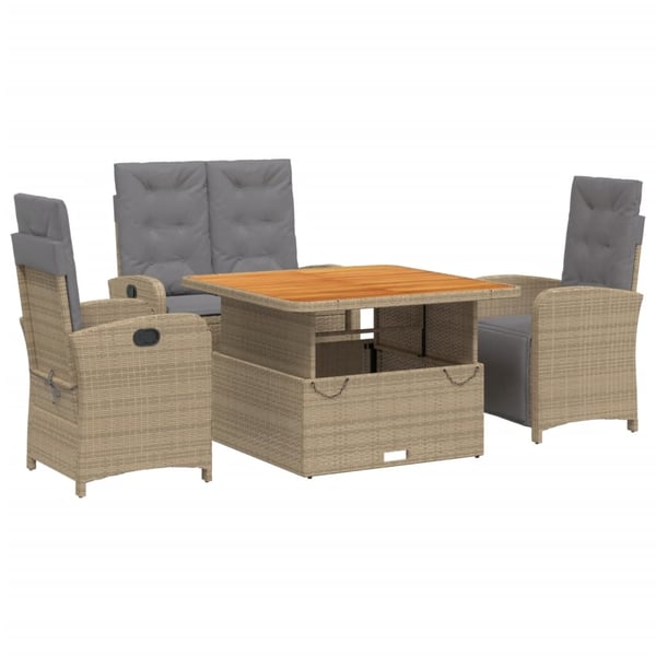 vidaXL spisebordssæt til haven 4 dele med hynder polyrattan beige