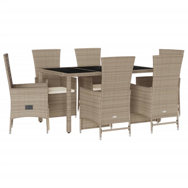 vidaXL spisebordssæt til haven 7 dele med hynder polyrattan beige