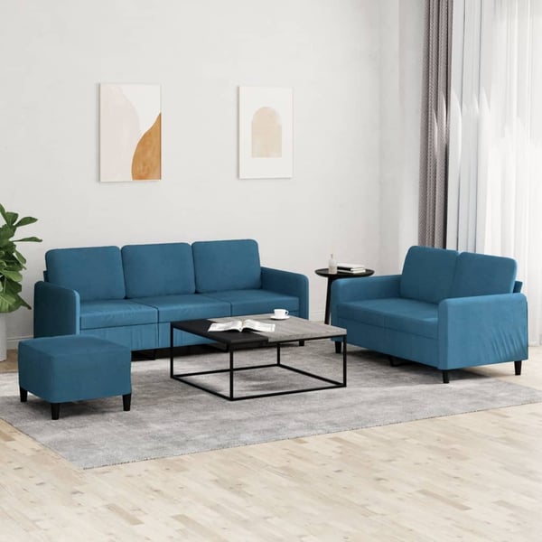 vidaXL sofasæt 3 dele velour blå