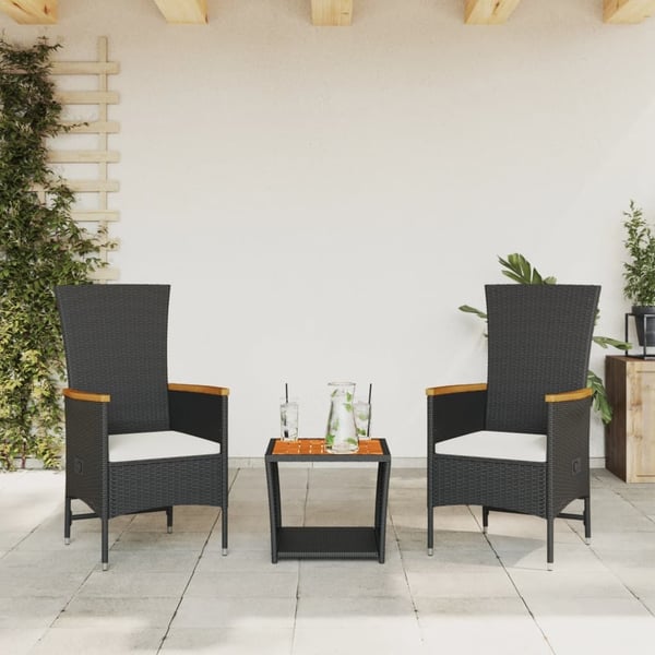 vidaXL spisebordssæt til haven 3 dele med hynder polyrattan sort