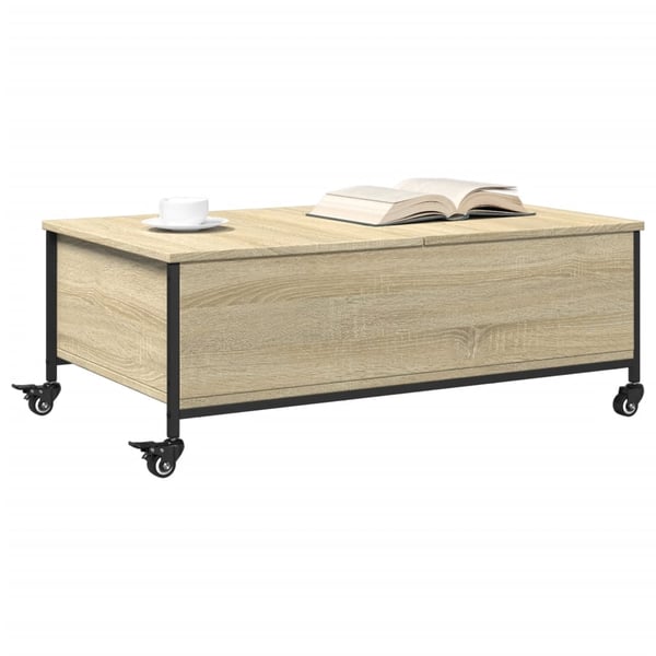 vidaXL Salongbord med hjul svart 91x55x34 cm konstruert tre