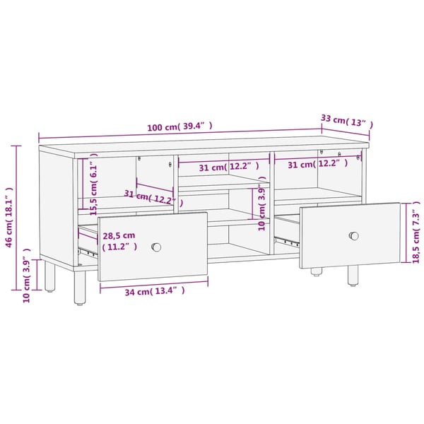 vidaXL tv-bord 100x33x46 cm massivt mangotræ sort