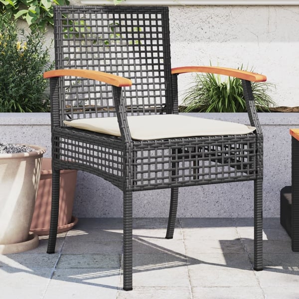 vidaXL havestole 2 stk. med hynder polyrattan og akacietræ sort