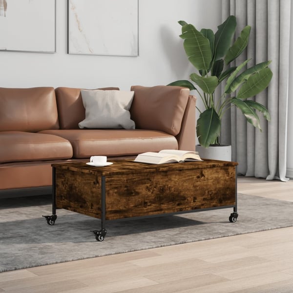 vidaXL Salongbord med hjul svart 91x55x34 cm konstruert tre