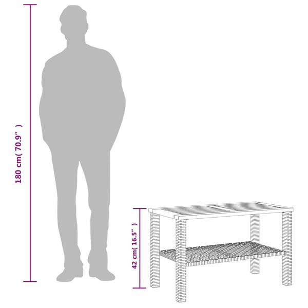 vidaXL Puutarhapöytä harmaa 70x38x42 cm polyrottinki ja akasiapuu