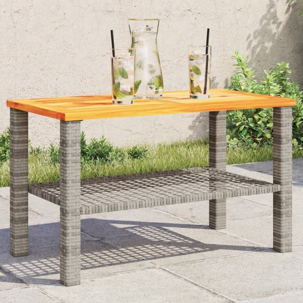 vidaXL Puutarhapöytä harmaa 70x38x42 cm polyrottinki ja akasiapuu