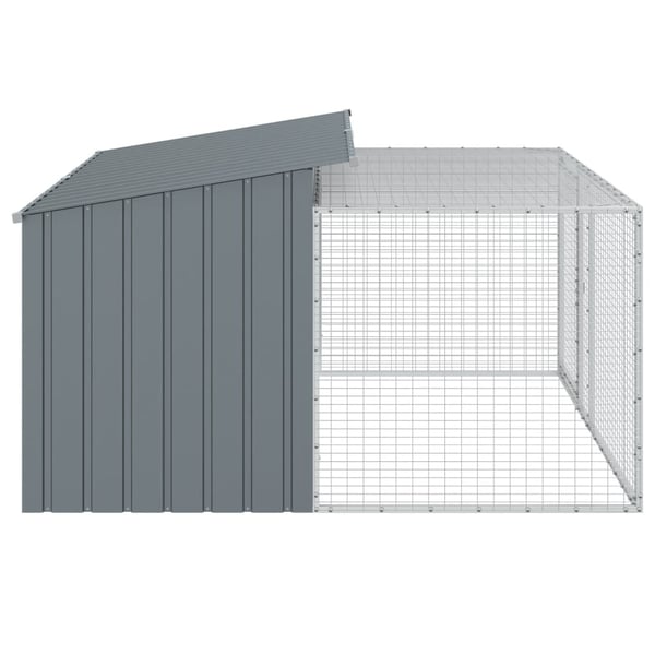 vidaXL Hundehus med løpegård antrasitt 197x194x110 cm galvanisert stål
