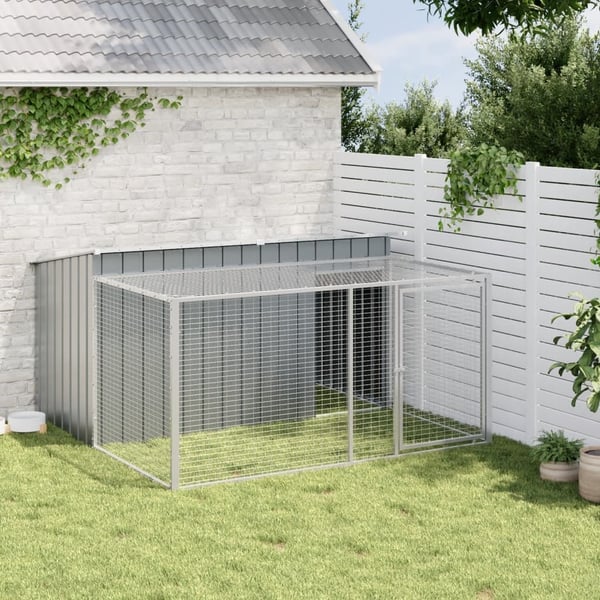vidaXL Hundehus med løpegård antrasitt 197x194x110 cm galvanisert stål