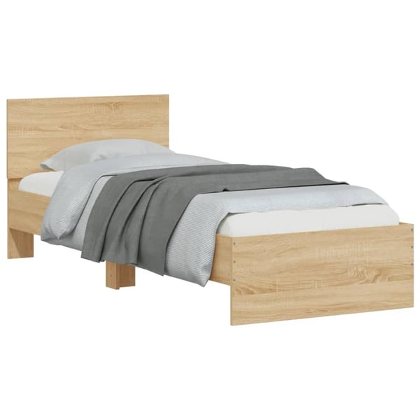 vidaXL Sengeramme med hodegavl og LED-lys sonoma eik 75x190 cm