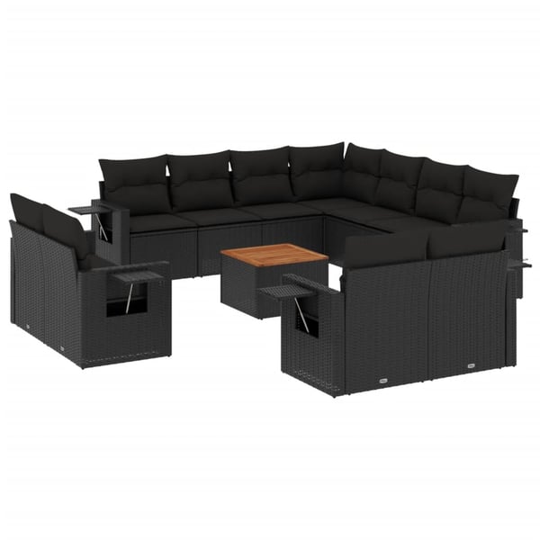 vidaXL sofasæt til haven 12 dele med hynder polyrattan sort