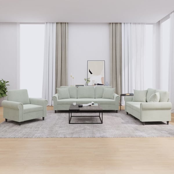 vidaXL sofasæt 3 dele med puder velour lysegrå