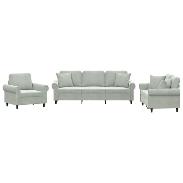vidaXL sofasæt 3 dele med puder velour lysegrå