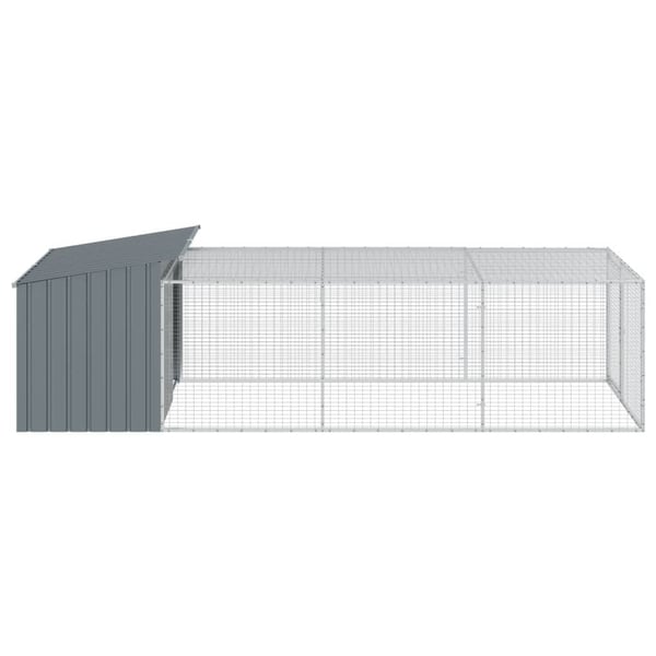 vidaXL Hundehus med løpegård antrasitt 153x396x110 cm galvanisert stål