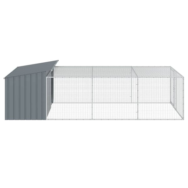 vidaXL Hundehus med løpegård antrasitt 197x396x110 cm galvanisert stål