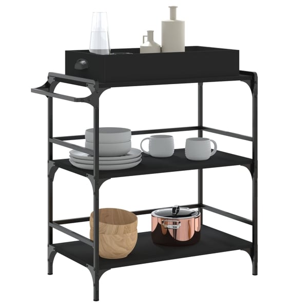 vidaXL køkkenvogn 81,5x41x92,5 cm konstrueret træ sort