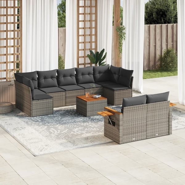 vidaXL sofasæt til haven 10 dele med hynder polyrattan grå