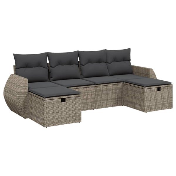 vidaXL sofasæt til haven 6 dele med hynder polyrattan grå