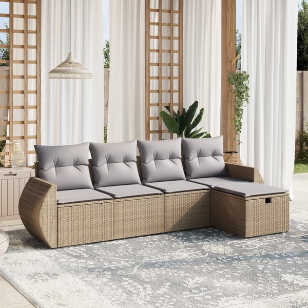 vidaXL havesofasæt 5 dele med hynder polyrattan beige