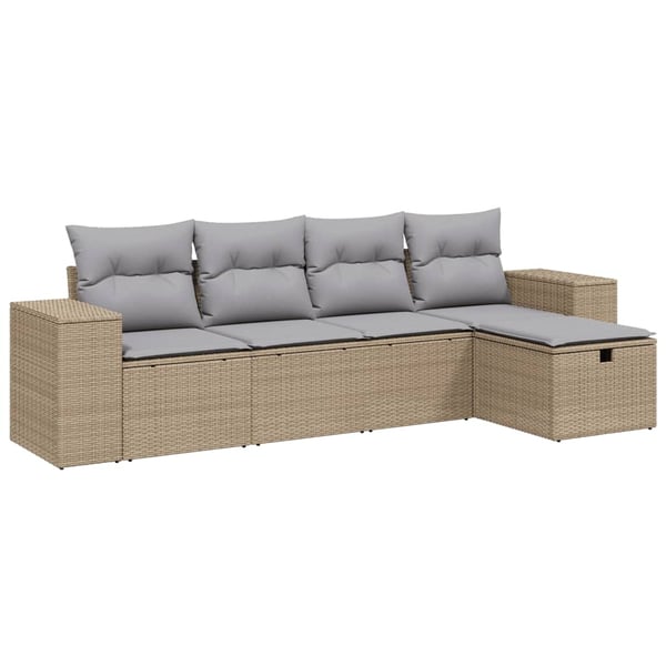vidaXL havesofasæt 5 dele med hynder polyrattan beige