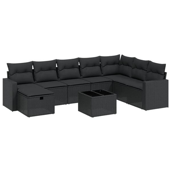 vidaXL sofasæt til haven 9 dele med hynder polyrattan sort