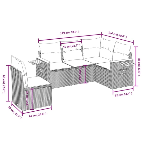 vidaXL sofasæt til haven 5 dele med hynder polyrattan beige