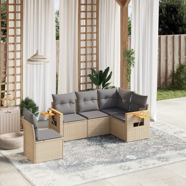 vidaXL sofasæt til haven 5 dele med hynder polyrattan beige