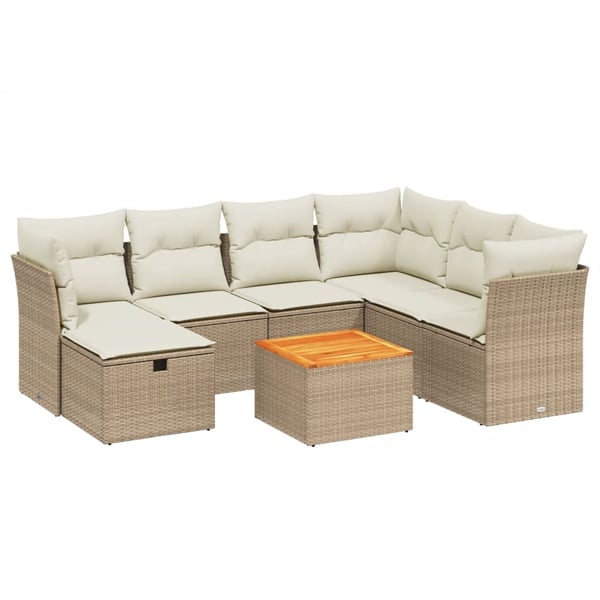 vidaXL Matgrupp för trädgården med dynor 8 delar beige konstrotting