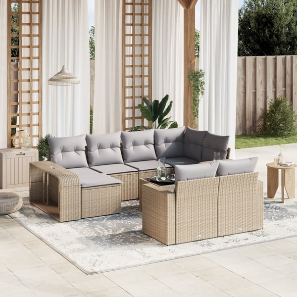 vidaXL sofasæt til haven 11 dele med hynder polyrattan beige