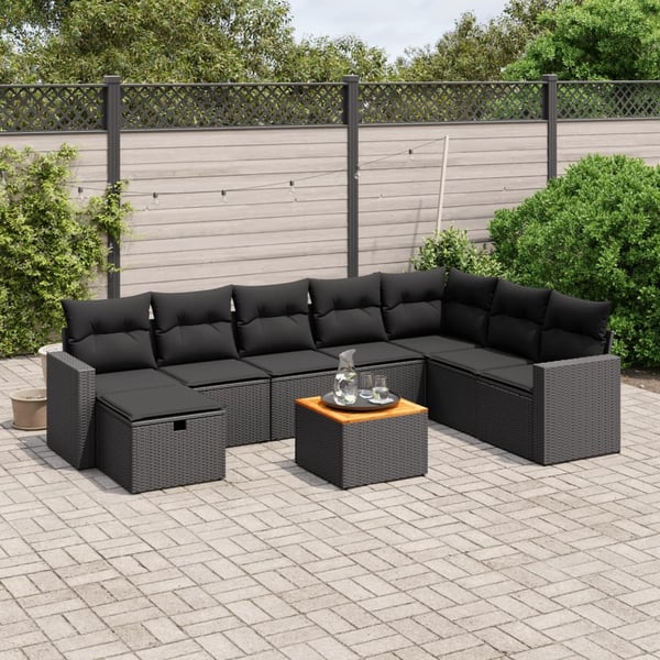vidaXL sofasæt til haven 9 dele med hynder polyrattan sort