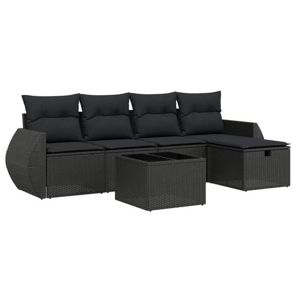 vidaXL sofasæt til haven 6 dele med hynder polyrattan sort