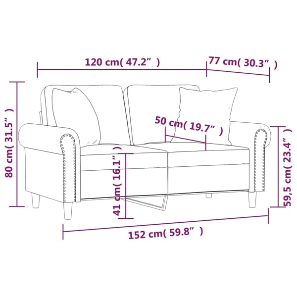 vidaXL 2-personers sofa med pyntepuder 120 cm velour cremefarvet