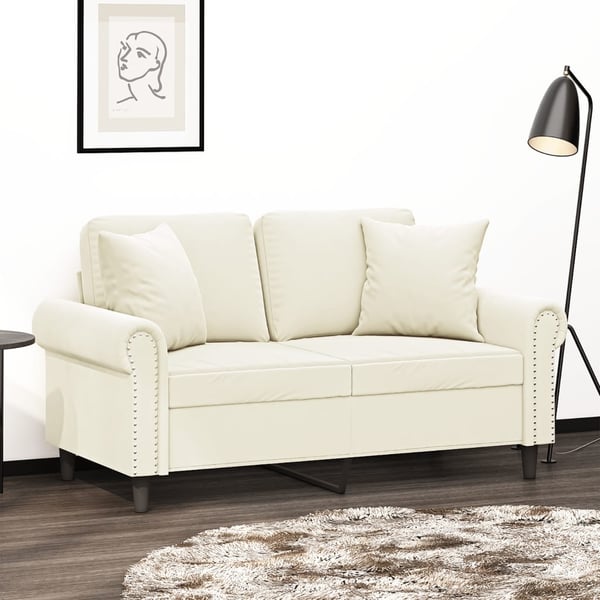 vidaXL 2-personers sofa med pyntepuder 120 cm velour cremefarvet