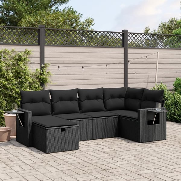 vidaXL sofasæt til haven 6 dele med hynder polyrattan sort