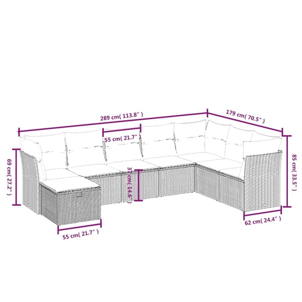 vidaXL havesofasæt 8 dele med hynder polyrattan beige