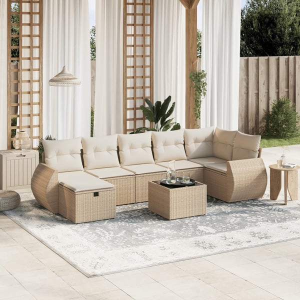 vidaXL sofasæt til haven 8 dele med hynder polyrattan beige