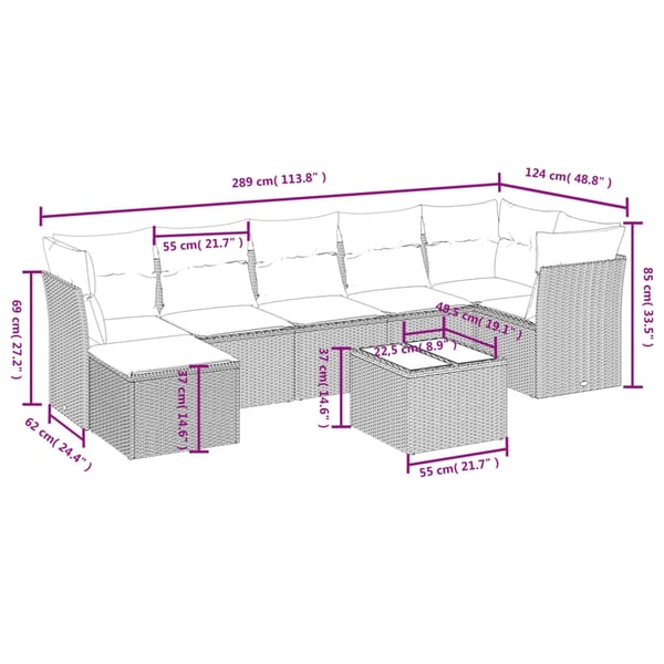 vidaXL sofasæt til haven 8 dele med hynder polyrattan sort