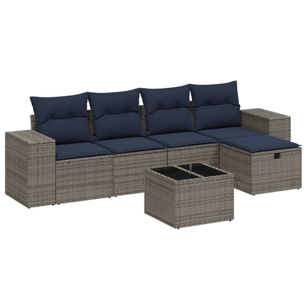 vidaXL sofasæt til haven 6 dele med hynder polyrattan grå