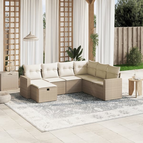 vidaXL sofasæt til haven 7 dele med hynder polyrattan beige