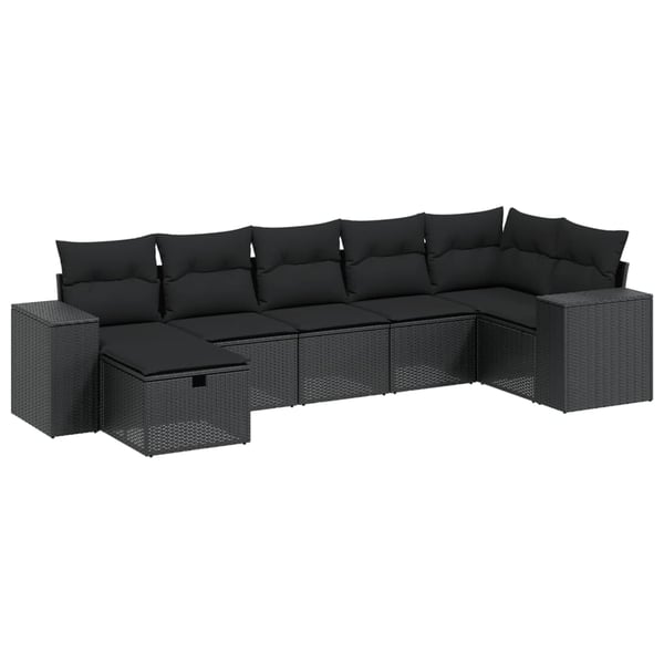 vidaXL sofasæt til haven 7 dele med hynder polyrattan sort