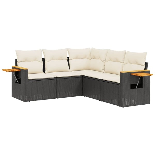 vidaXL sofasæt til haven 5 dele med hynder polyrattan sort