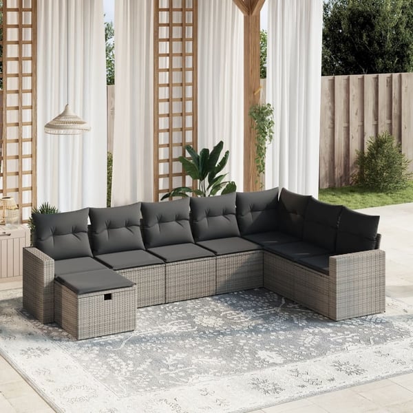 vidaXL sofasæt til haven 8 dele med hynder polyrattan grå